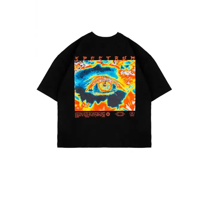 Spectrum Baskılı Siyah Oversize Unisex