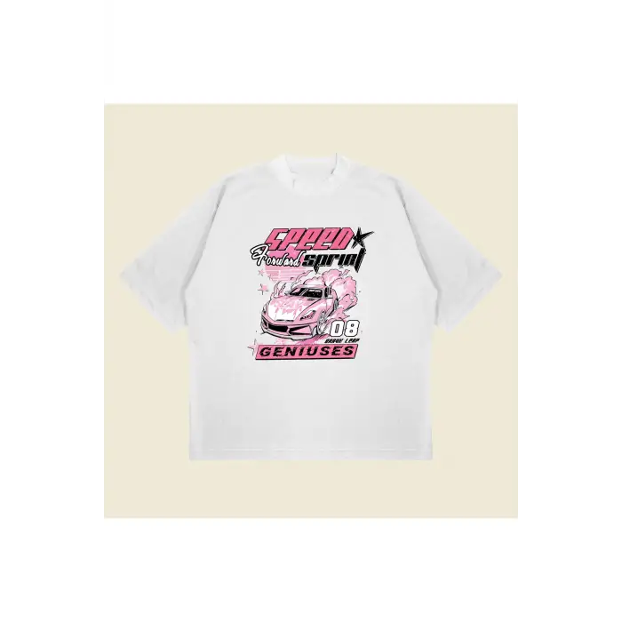 Speed Queen Baskılı Oversize Unisex Pamuklu Nefes Alan Kalın Kumaşlı
