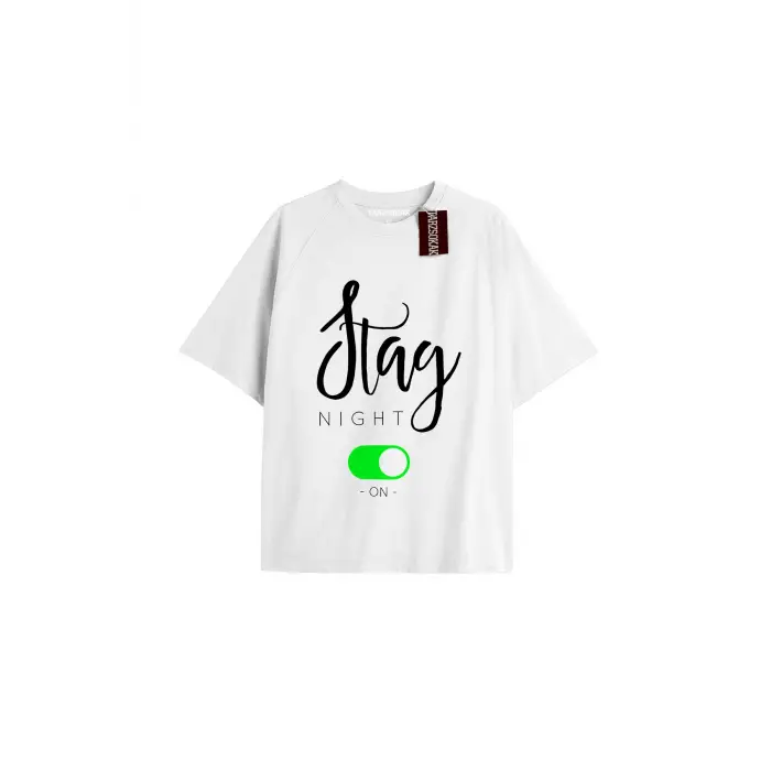 STAG NIGHT Unisex Oversize Yazılı Tshirt BEYAZ