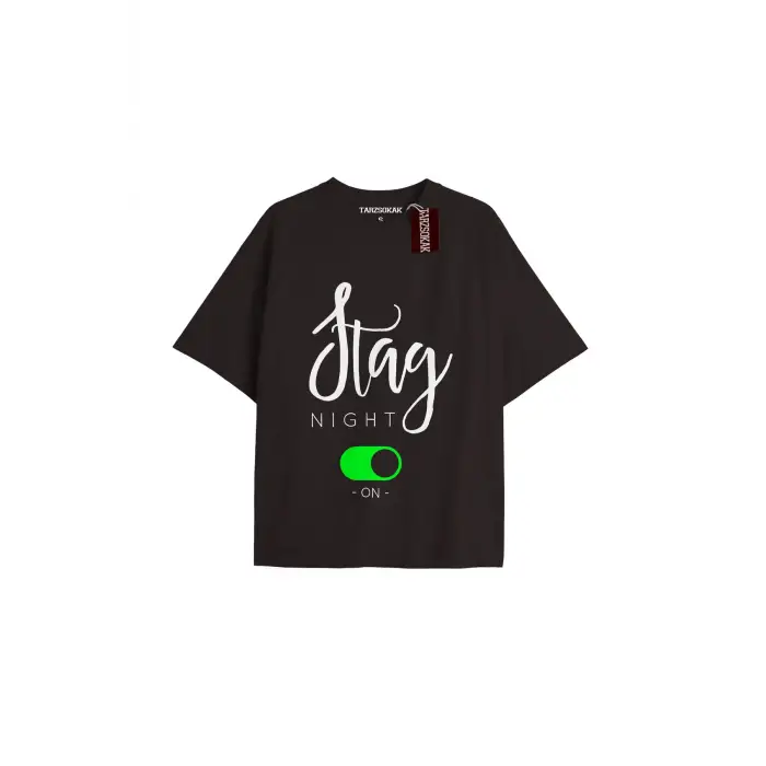 STAG NIGHT Unisex Oversize Yazılı Tshirt SİYAH