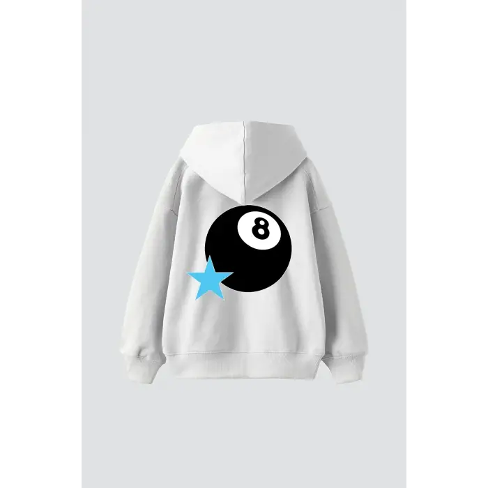 Star Eight Ball Baskılı Oversize Unisex Beyaz