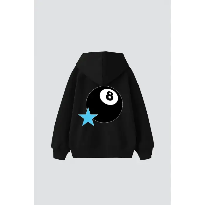 Star Eight Ball Baskılı Oversize Unisex Siyah