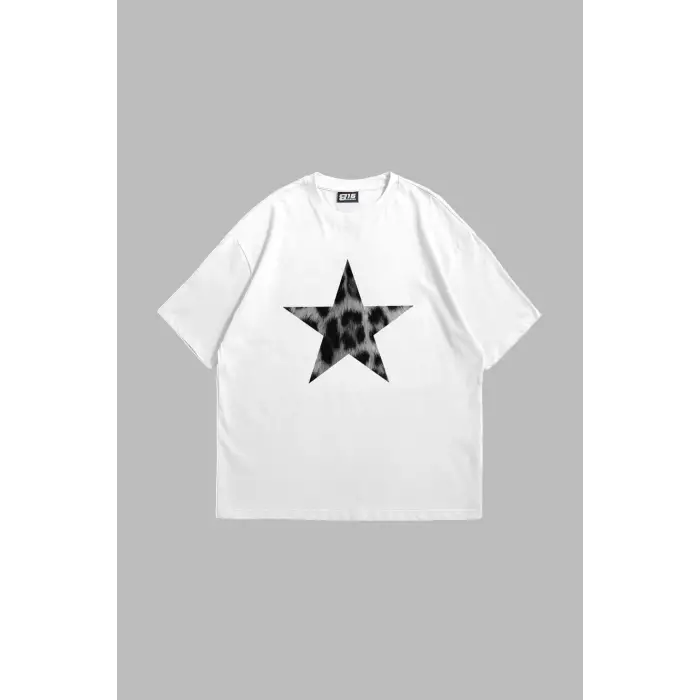 Starz Leopar Baskılı V2 24/1 Oversize Unisex Beyaz
