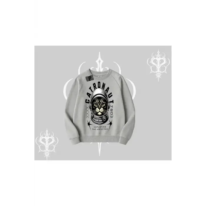 Stay Cool Kedi Baskılı Biskilet Sweatshirt