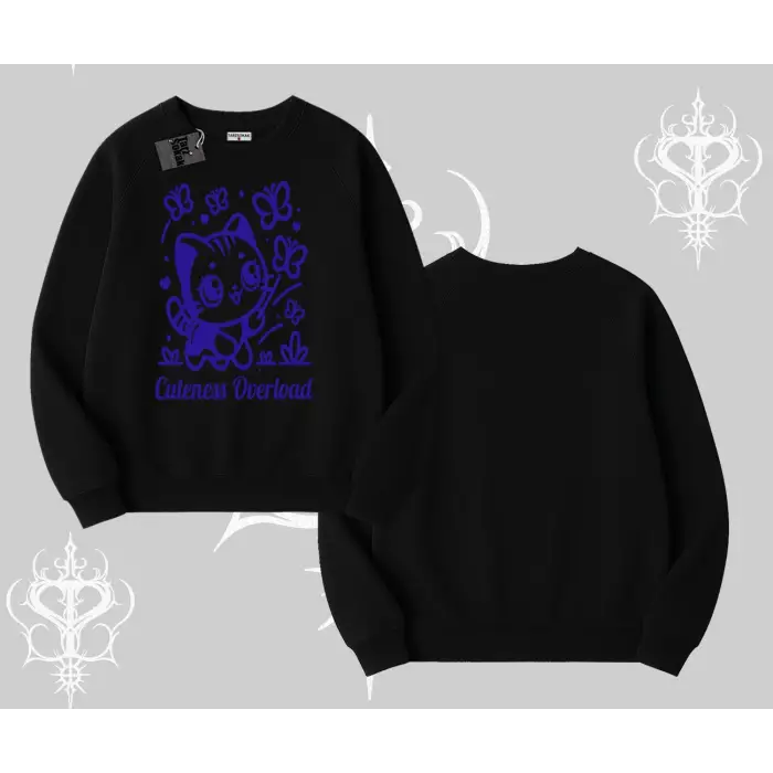 Stay Cool Kedi Baskılı Kapşonlu Crop Sweatshirt