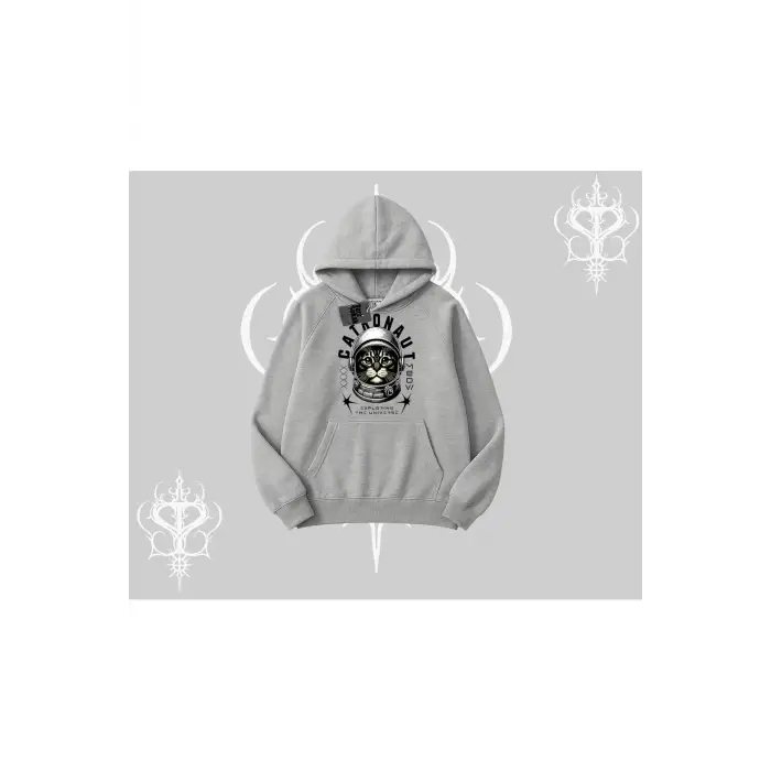 Stay Cool Kedi Baskılı Kapşonlu Sweatshirt