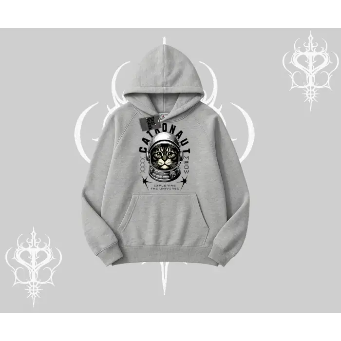 Stay Cool Kedi Baskılı Kapşonlu Sweatshirt