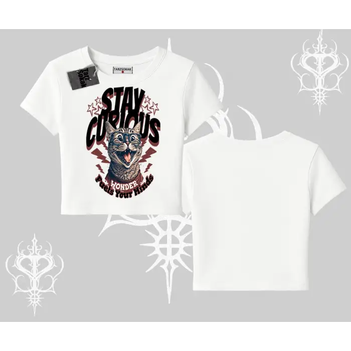 Stay Curious Kedi Baskılı Babby Tee Tshirt