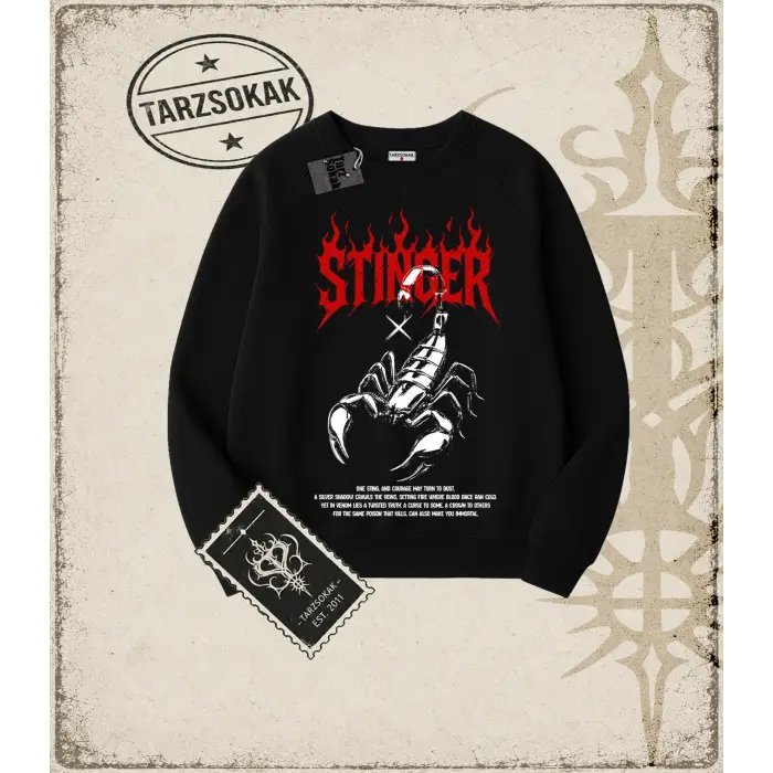 STINGER Oversize Unisex Bisiklet Yaka Sweatshirt