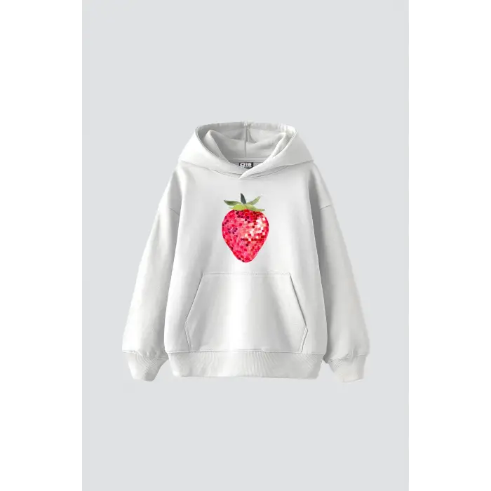 Strawberry Disco Baskılı Oversize Unisex Beyaz