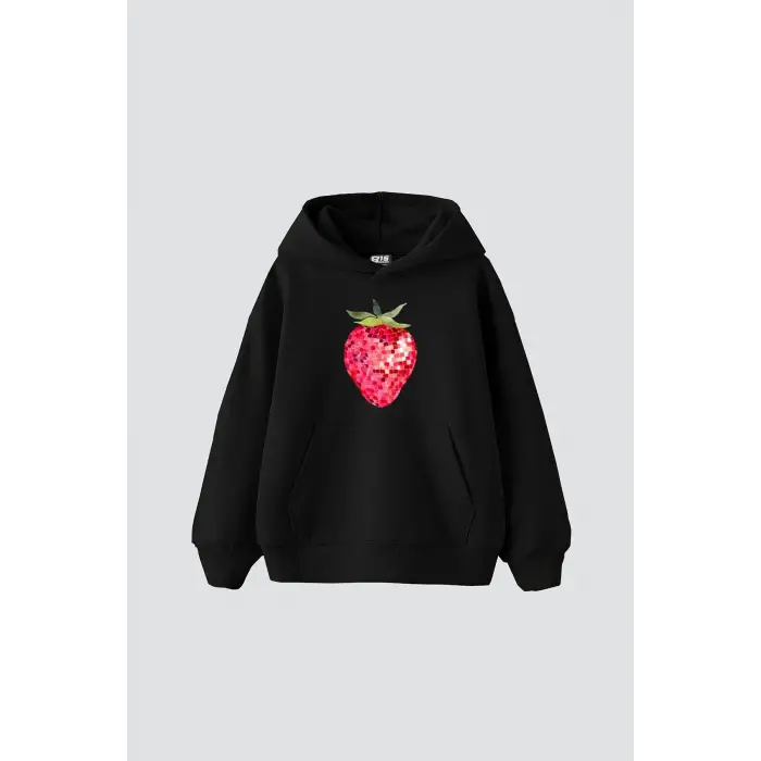 Strawberry Disco Baskılı Oversize Unisex Siyah