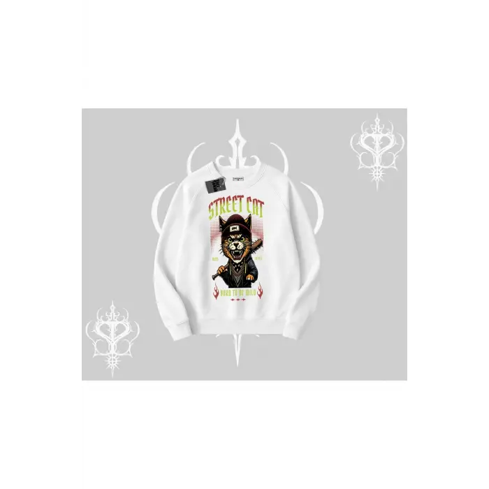 Street Cat Kedi Baskılı Biskilet Sweatshirt
