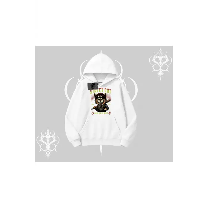 Street Cat Kedi Baskılı Kapşonlu Sweatshirt