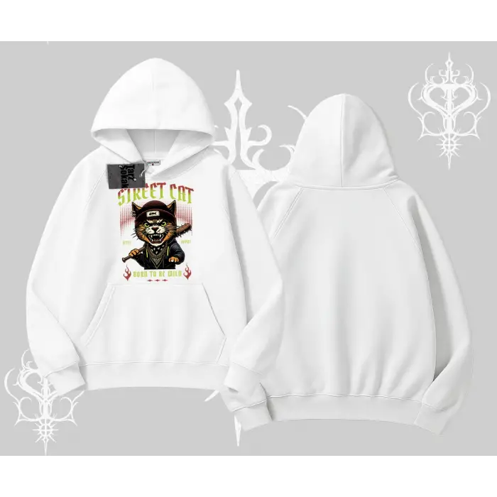 Street Cat Kedi Baskılı Kapşonlu Sweatshirt