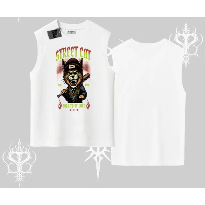 Street Cat Kedi Baskılı Kolsuz Tshirt