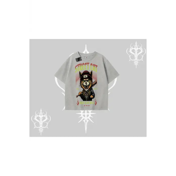 Street Cat Kedi Baskılı Oversize Tshirt