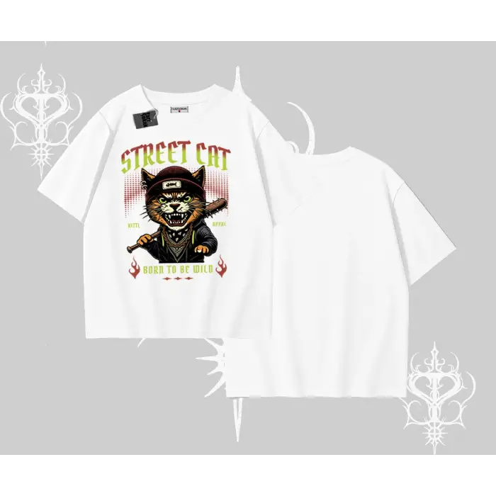 Street Cat Kedi Baskılı Oversize Tshirt