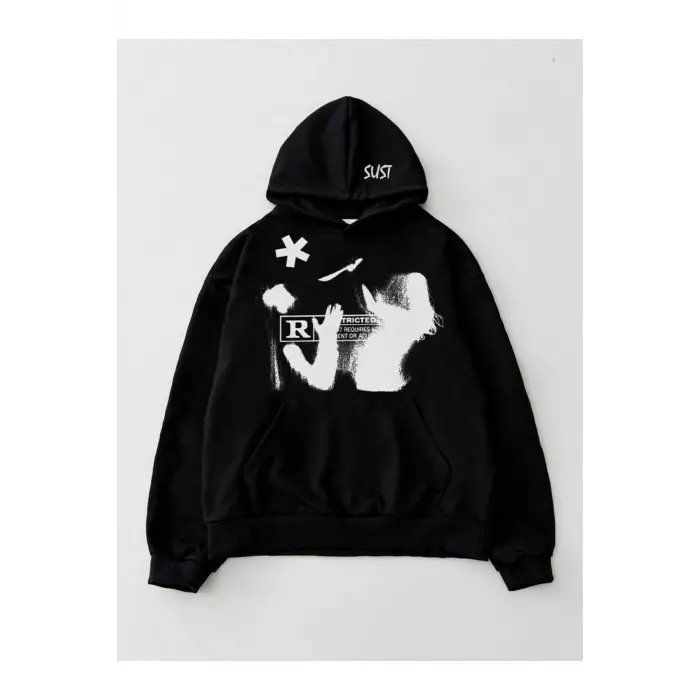 STUSSY BASKILI OVERSIZ SWEATSHIRT MODELLERİ Siyah