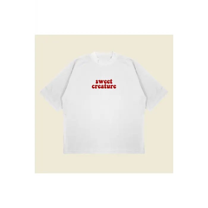 Sweet Creature Baskılı Oversize Unisex Pamuklu Nefes Alan Kalın Kumaşlı