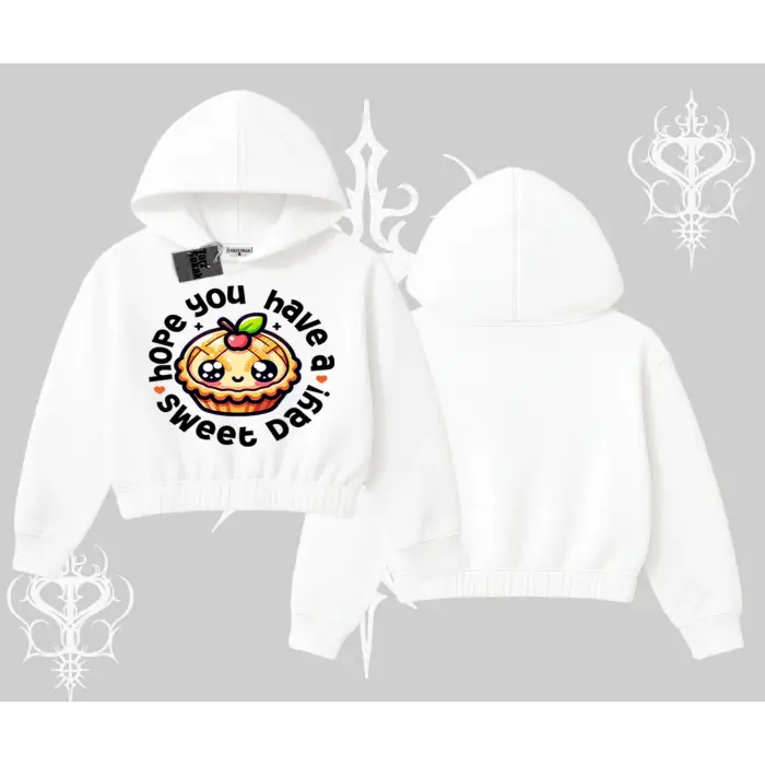 Sweet Day Cupcake Baskılı Kapşonlu Crop Sweatshirt