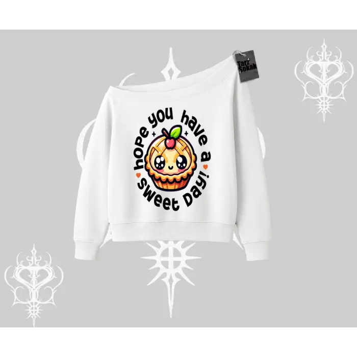Sweet Day Cupcake Baskılı Kayık Yaka Sweatshirt