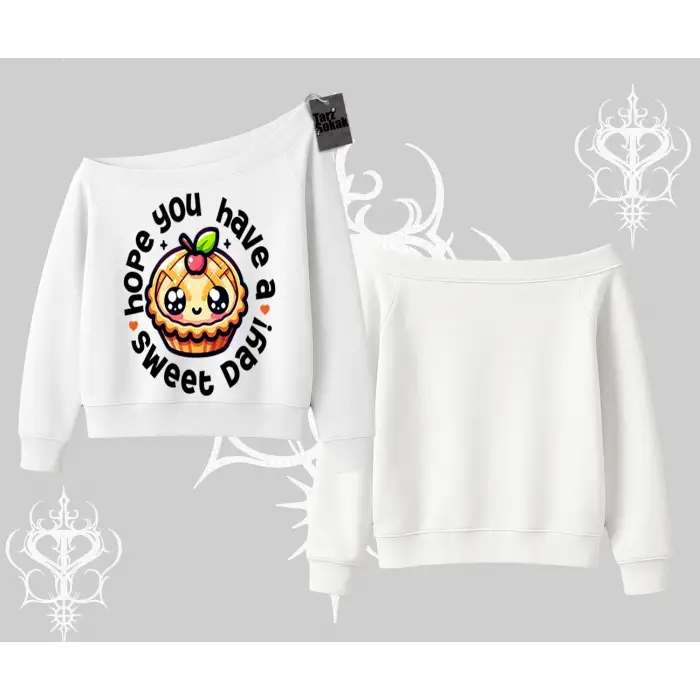 Sweet Day Cupcake Baskılı Kayık Yaka Sweatshirt