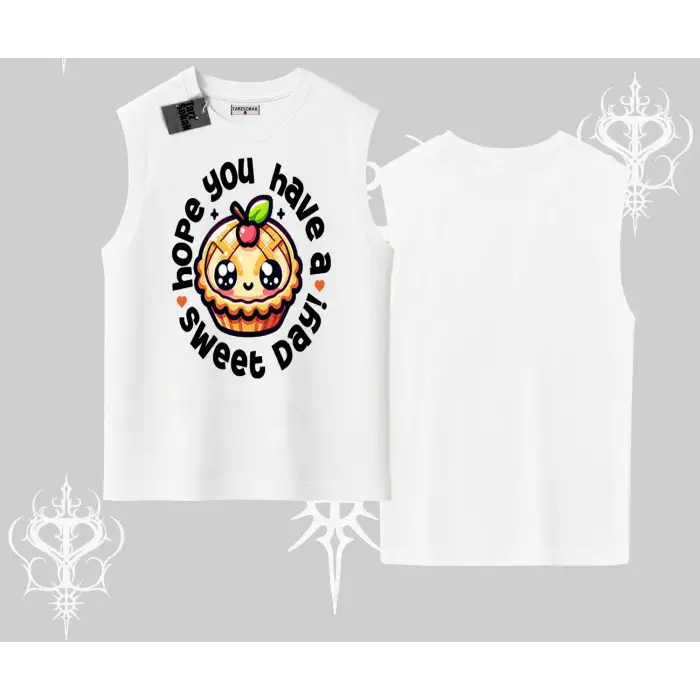 Sweet Day Cupcake Baskılı Kolsuz Tshirt