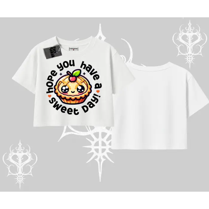 Sweet Day Cupcake Baskılı Oversize Crop Tshirt