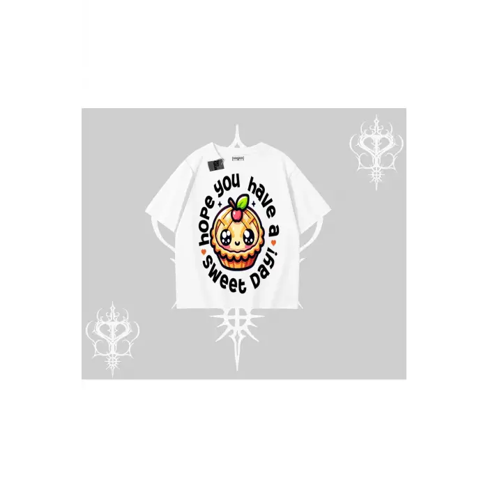 Sweet Day Cupcake Baskılı Oversize Tshirt