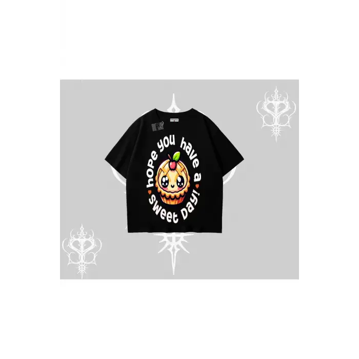 Sweet Day Cupcake Baskılı Oversize Tshirt