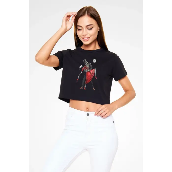 Tango Siyah Crop Top  T-Shirt