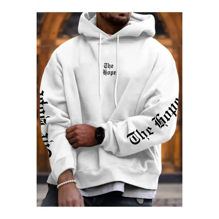 The Hope Renkli Baskılı Oversize Kapüşonlu Sweatshirt Beyaz