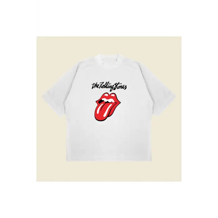 The Rolling Stones Baskılı Oversize Unisex Pamuklu Nefes Alan Kalın Kumaşlı