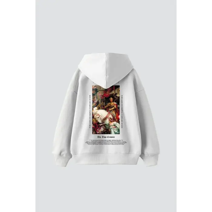 The Two Crowns Baskılı Oversize Unisex Premium Beyaz