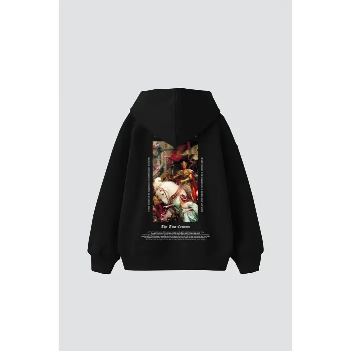 The Two Crowns Baskılı Oversize Unisex Premium Siyah
