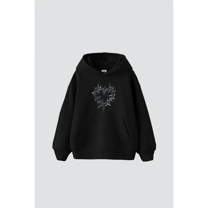 Thorny Heart Baskılı Oversize Unisex Siyah