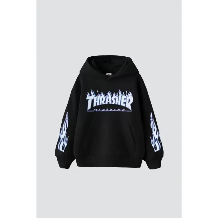 Thrasher Flam Baskılı Oversize Unisex Siyah