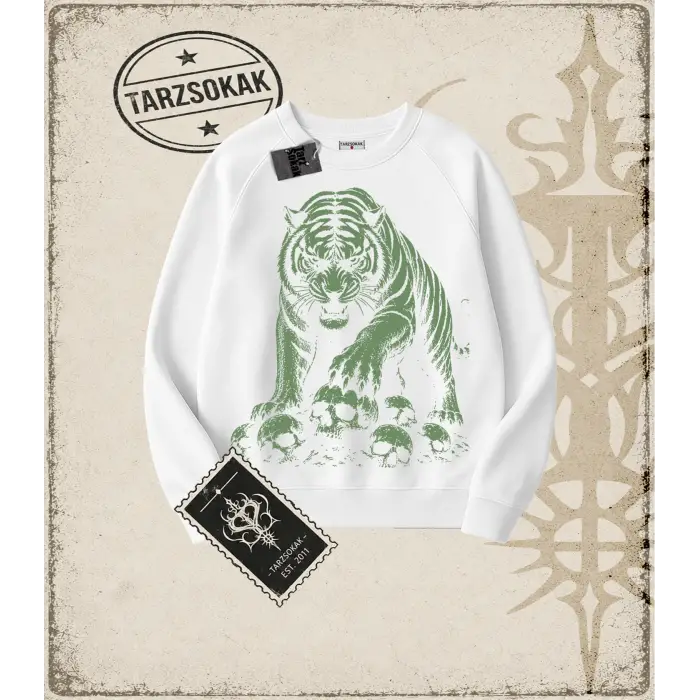 TIGER DarkArt   Oversize Unisex Bisiklet Yaka Sweatshirt
