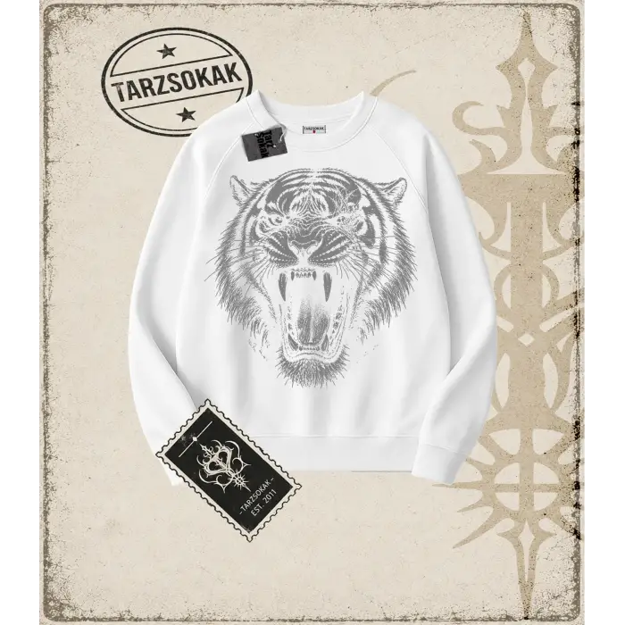 TIGER DarkArt   Oversize Unisex Bisiklet Yaka Sweatshirt
