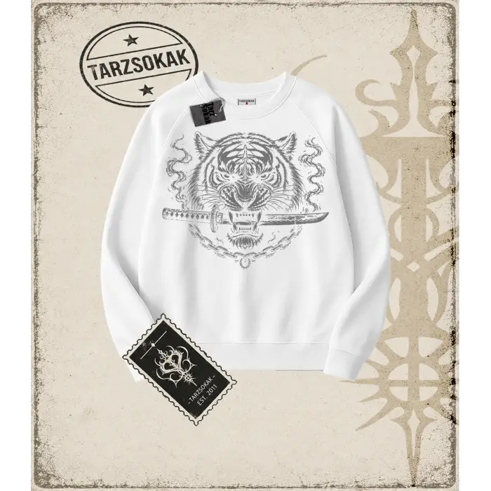 TIGER DarkArt   Oversize Unisex Bisiklet Yaka Sweatshirt