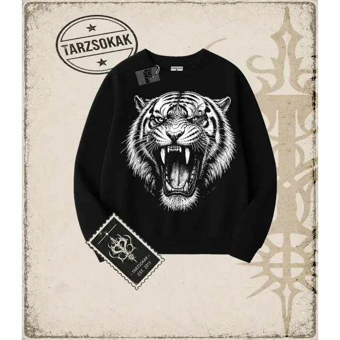 TIGER DarkArt   Oversize Unisex Bisiklet Yaka Sweatshirt