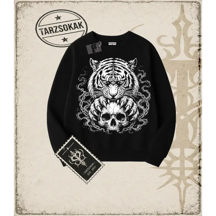 TIGER DarkArt   Oversize Unisex Bisiklet Yaka Sweatshirt