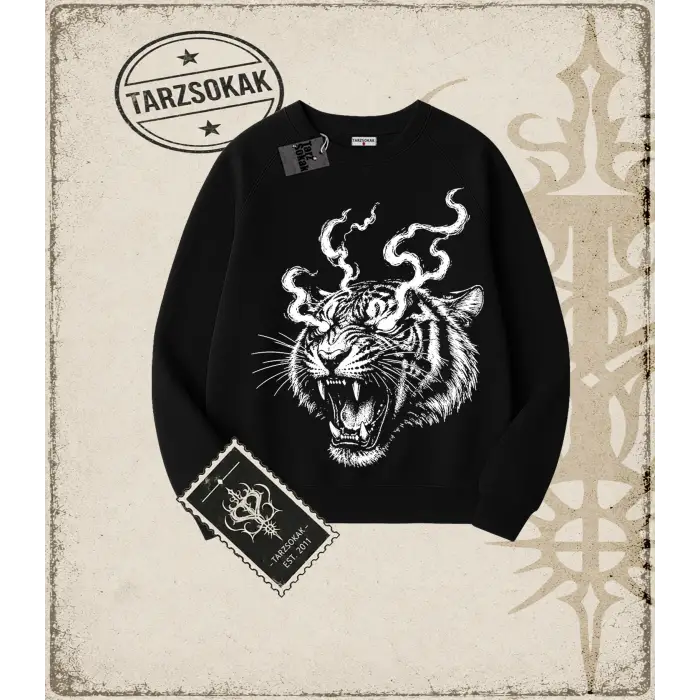 TIGER DarkArt   Oversize Unisex Bisiklet Yaka Sweatshirt