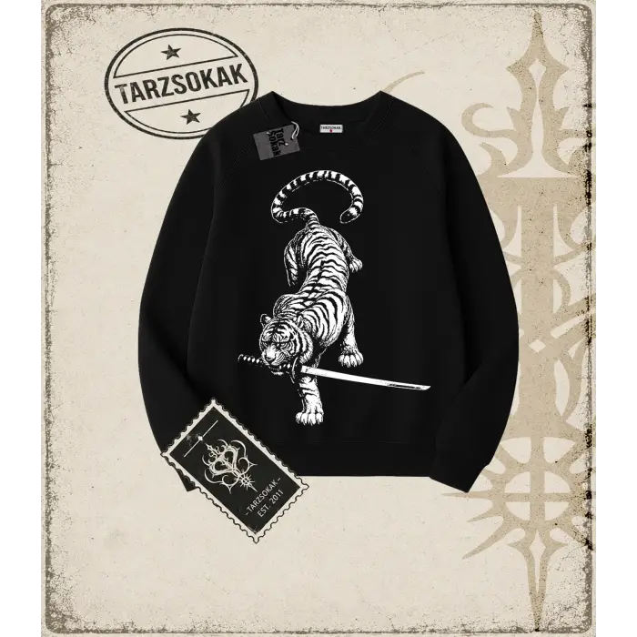 TIGER DarkArt   Oversize Unisex Bisiklet Yaka Sweatshirt