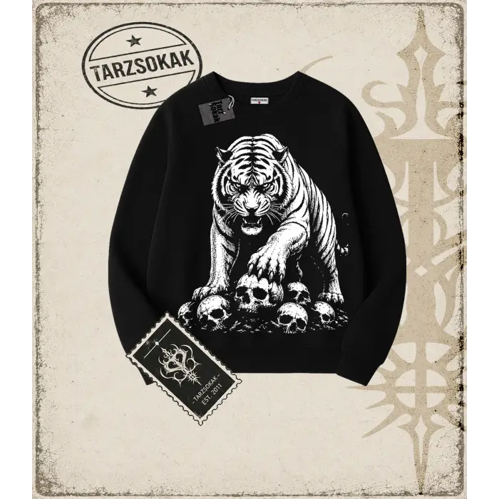 TIGER DarkArt   Oversize Unisex Bisiklet Yaka Sweatshirt