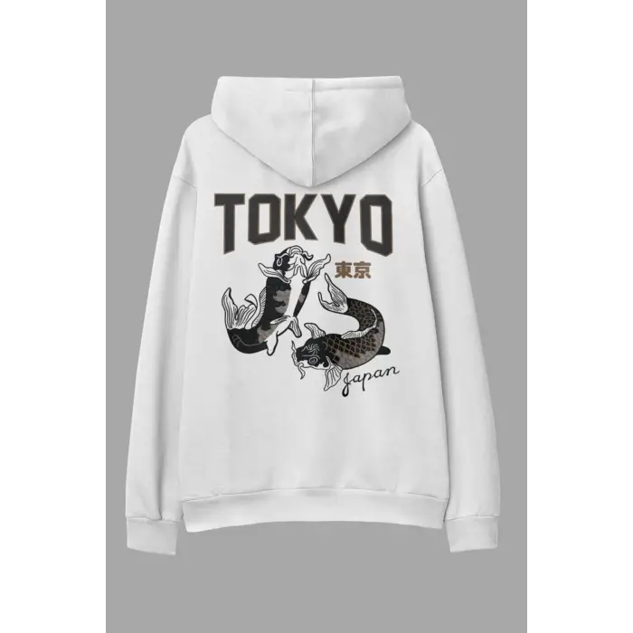 Tokyo Beyaz Oversize Kapüşonlu Sweatshirt