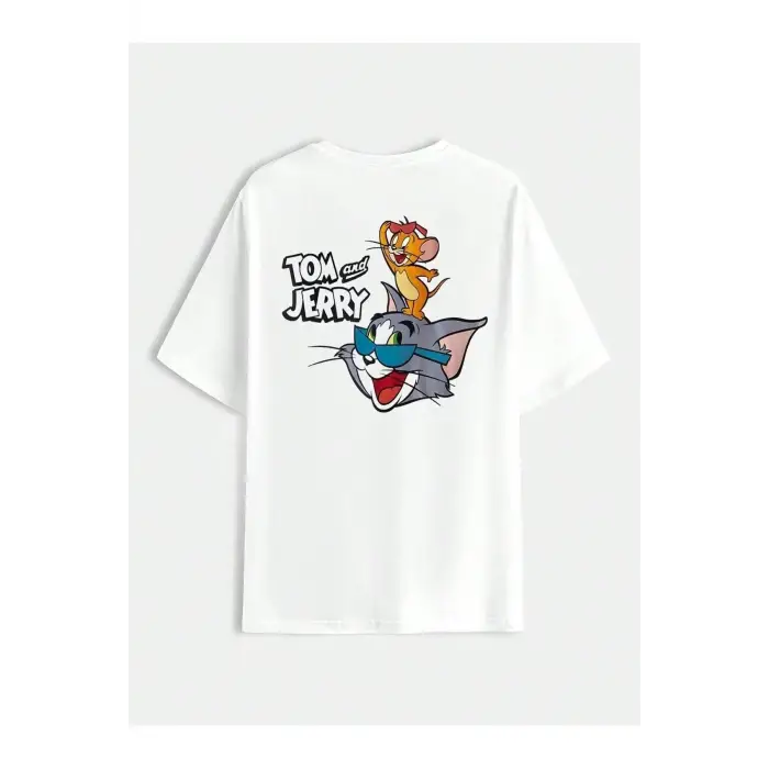 Tom Ve Jerry Baskılı Oversize Unisex T-Shirt