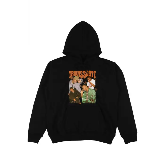 Travis Scott Siyah Oversize Unisex Kapüşonlu Sweatshirt Hoodie