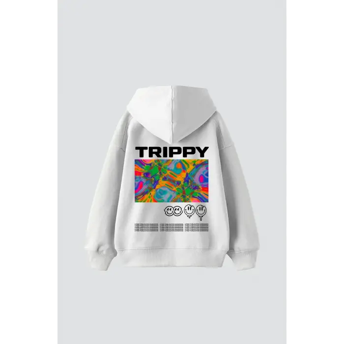 Trippy Baskılı Oversize Unisex Beyaz