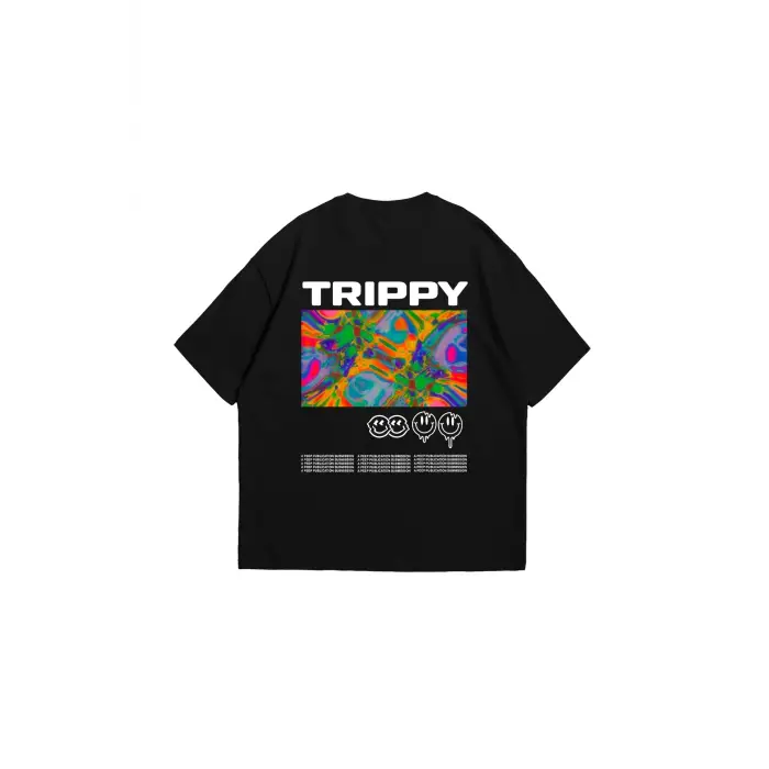 Trippy Baskılı Oversize Unisex Siyah